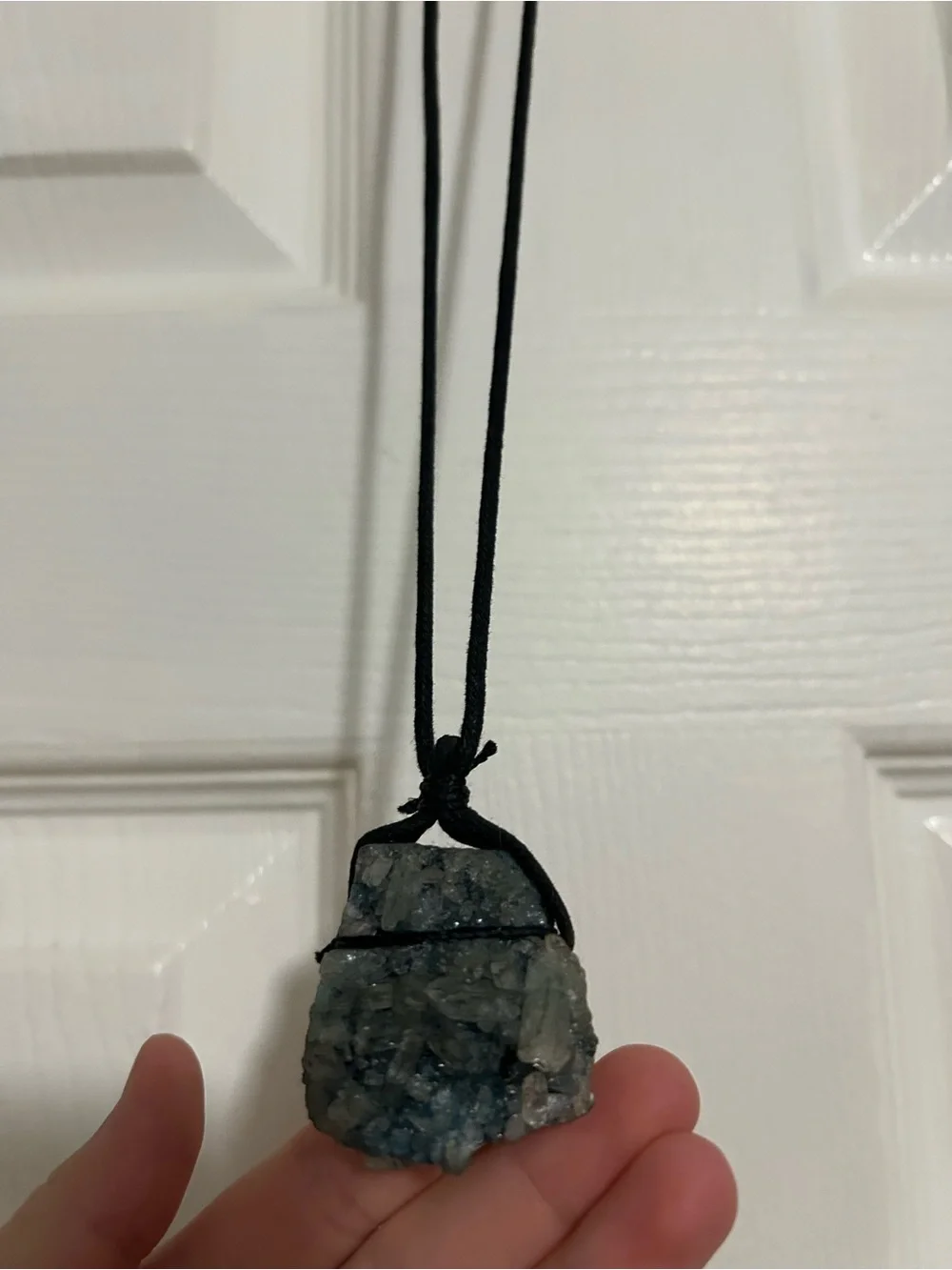 Handcrafted Blue Stone Pendant with Black Cord